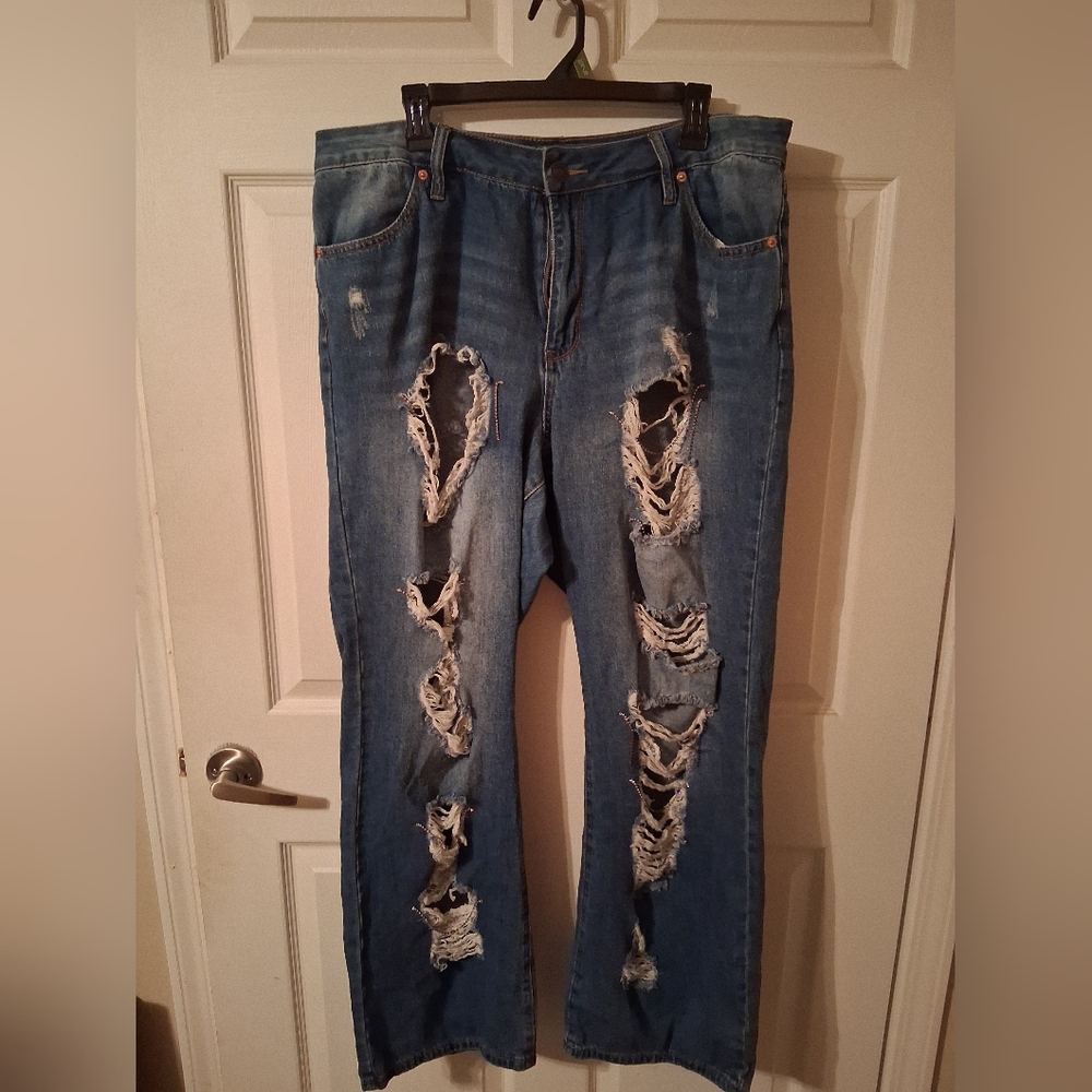 Rue21 Blue Distressed Straight Leg Jeans